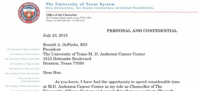 UT Chancellor Mandates Unprecedented Shared Governance Structure at MD Anderson