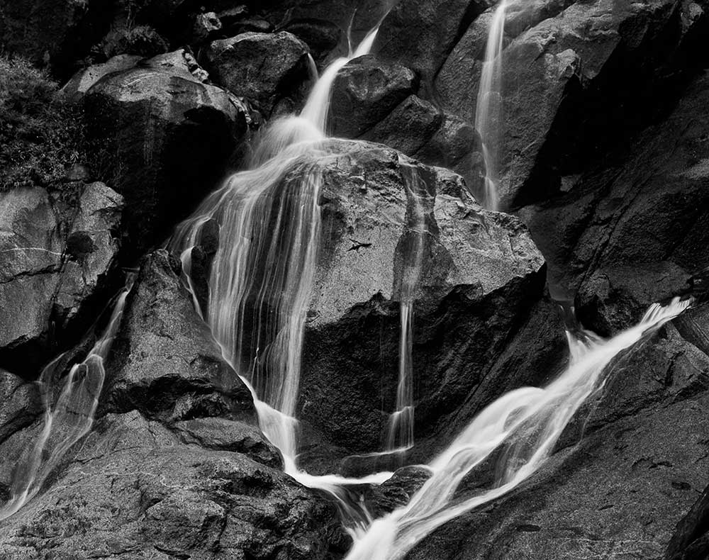 Water cascading down rocks.