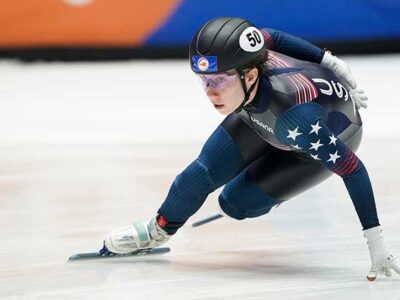 Team USA’s Julie Letai competes in Milan Olympics speed skating event