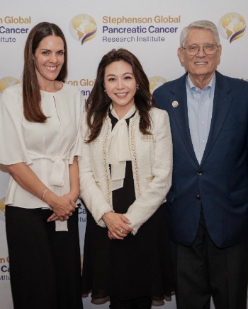 Jennifer Kim (center) between Tessa and Emmet Stephenson at the inaugural Stephenson Global Pancreatic Cancer Research Symposium, January 22-23, 2026
